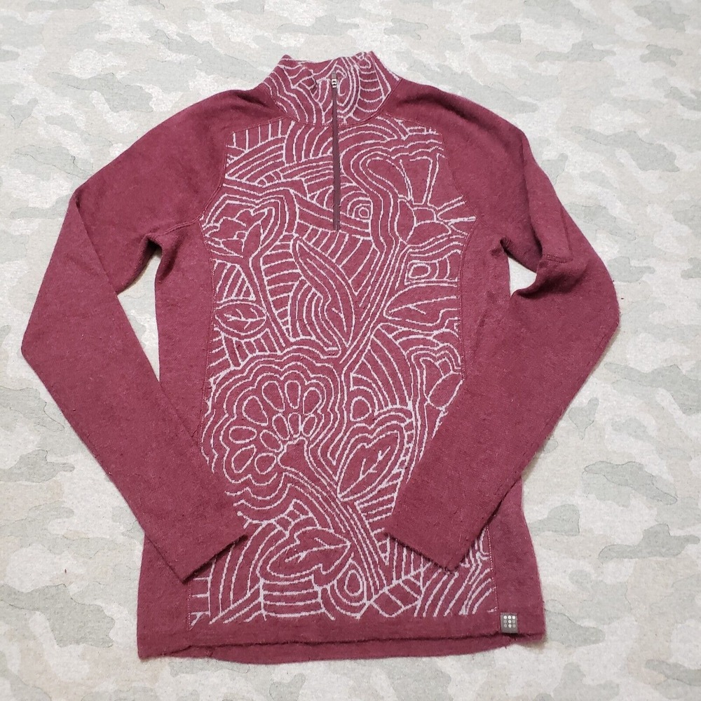 Title Nine Women's Maroon Half-Zip Sweater with Cream Floral Panel